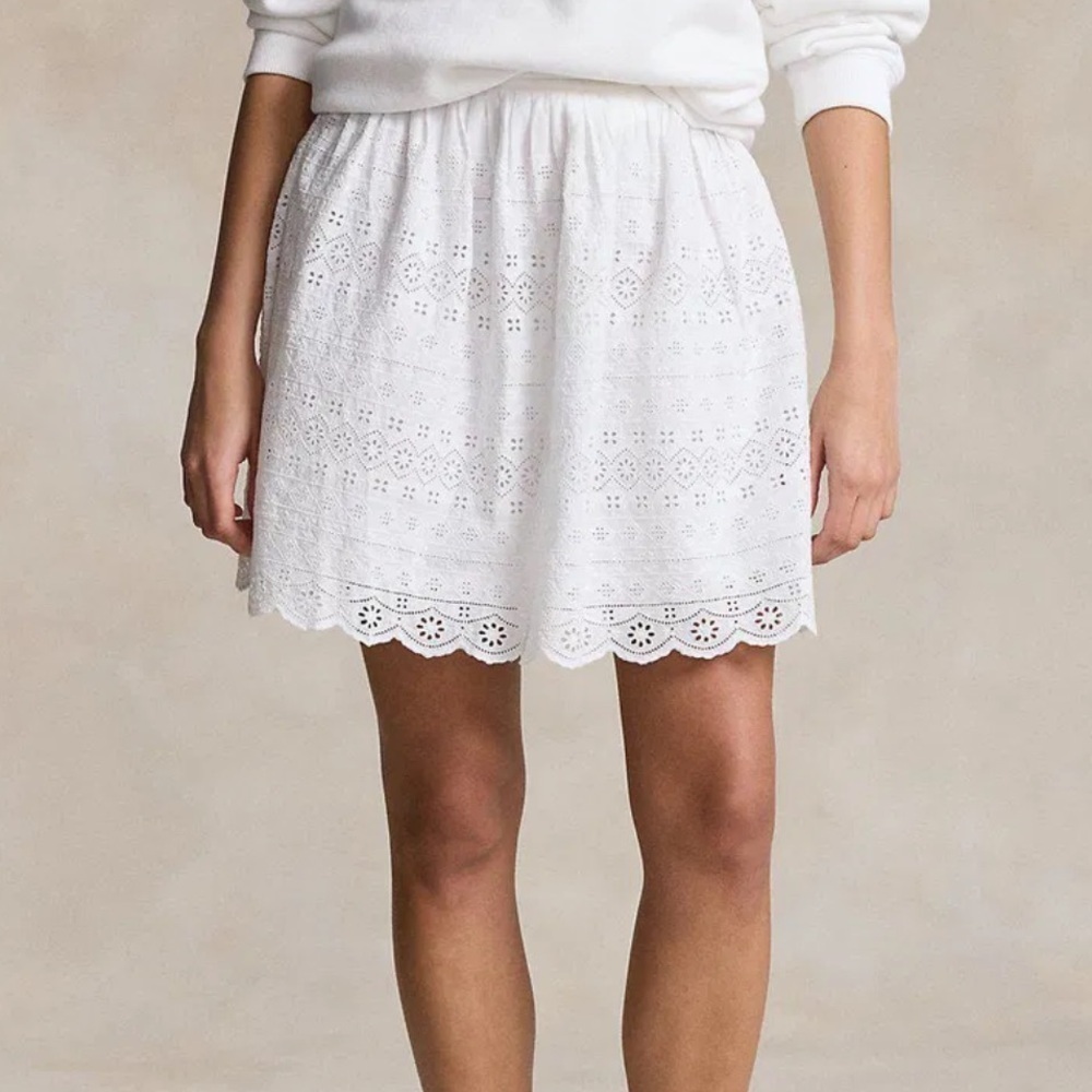 NWT POLO RALPH LAUREN Women’s Eyelet Cotton Mini Skirt White 8